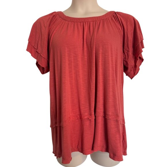 Style & Co Flutter Sleeve Double Hem Blouse Size 0X Peachy Orange EUC - Picture 1 of 9